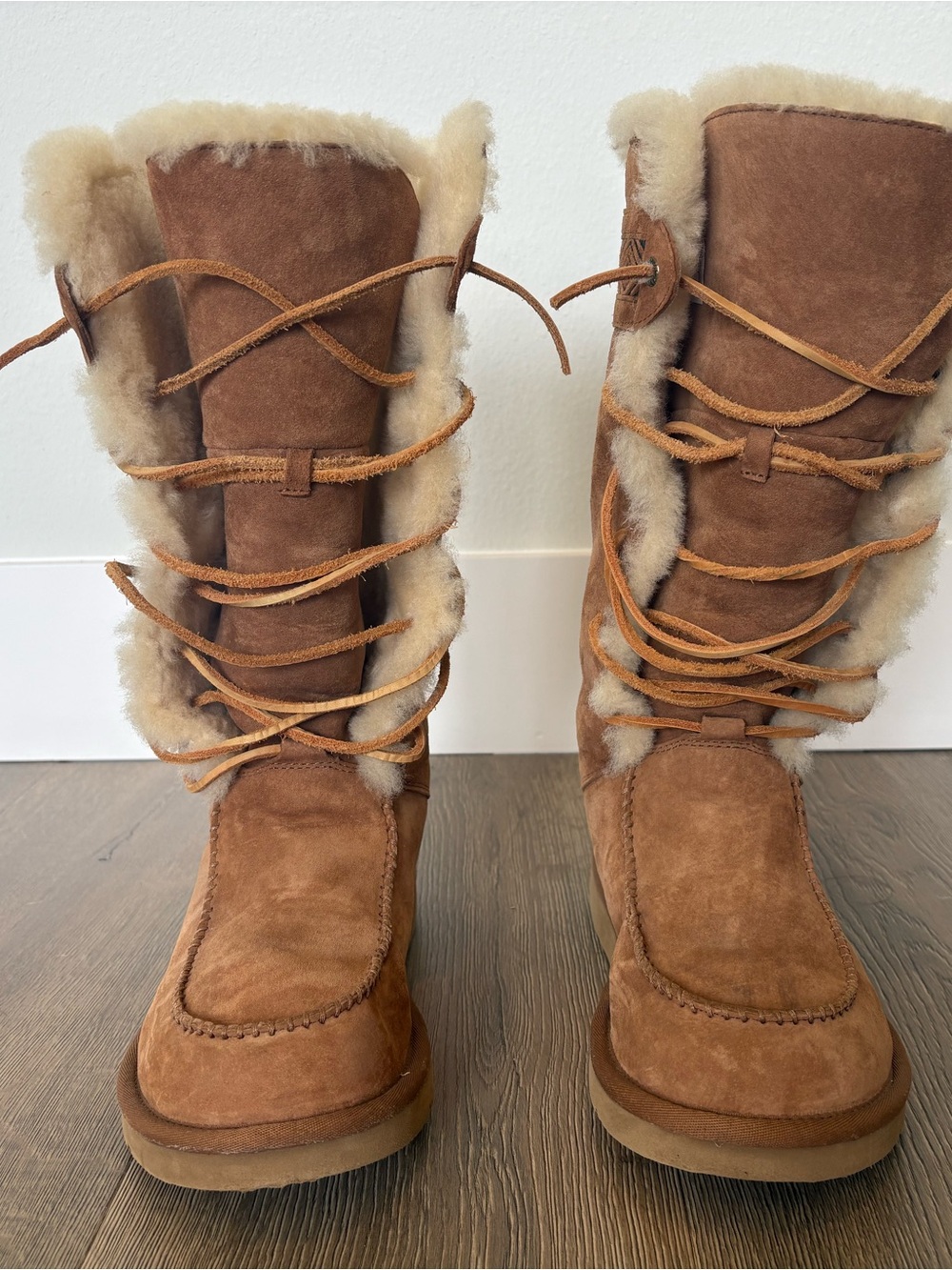 UGG Chestnut Suede Shearling Lace-Up Winter Boots